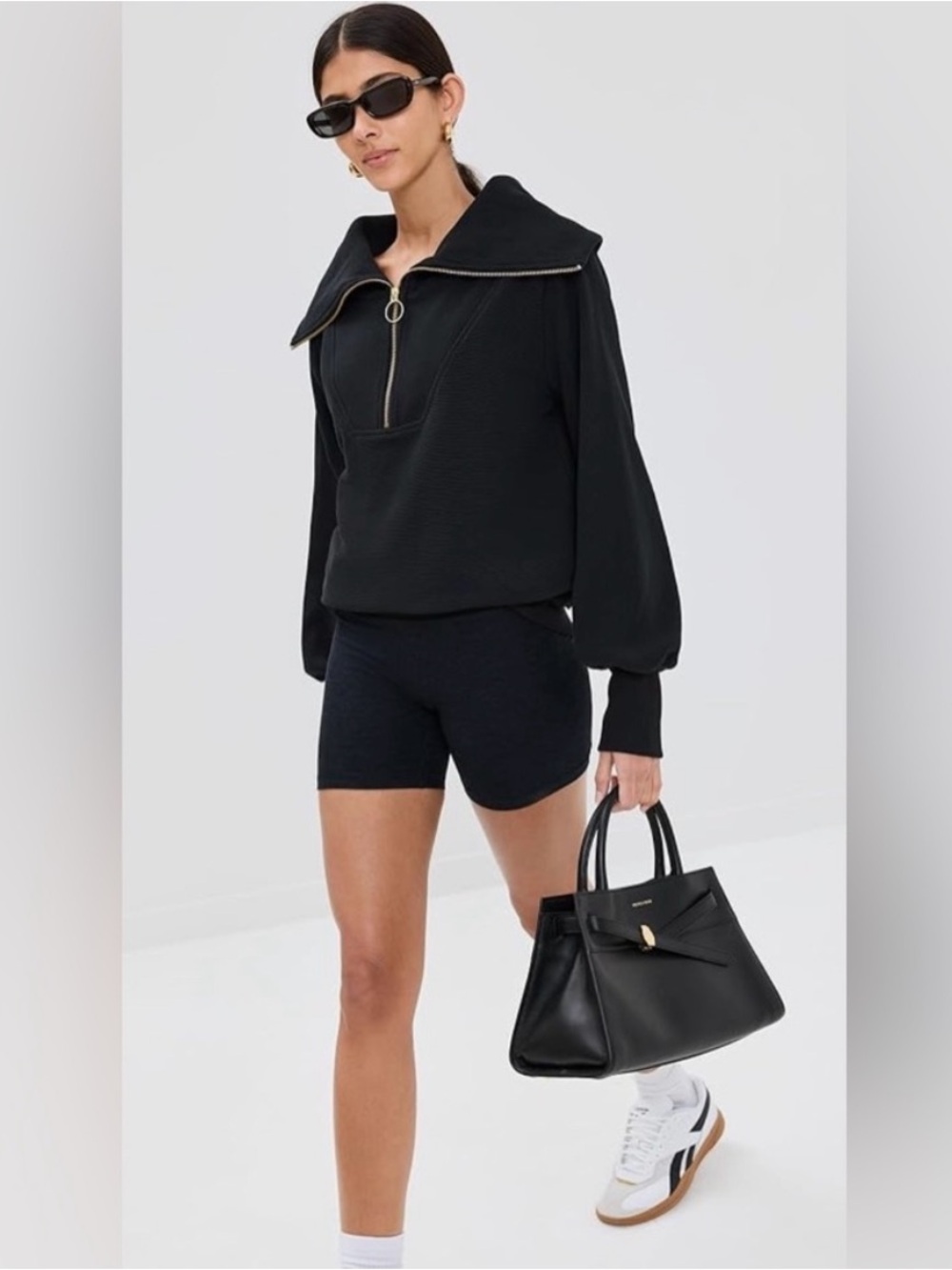 Varley Vine Sz Small Black Half-Zip gold zipper Funnel-Neck Sweater Ottoman
